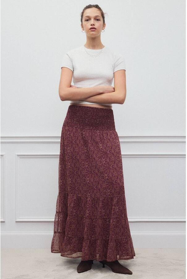 MANGO TEEN semi-transparante maxi plooirok met print roze - Foto 2