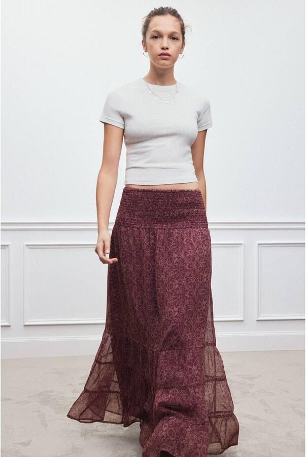 MANGO TEEN semi-transparante maxi plooirok met print roze - Foto 3