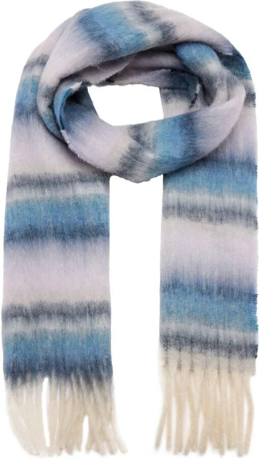 MANGO TEEN sjaal met franjes blauw Meisjes Polyester Streep