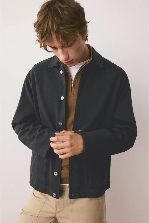 MANGO TEEN spijkerjas antraciet Grijs Jongens Katoen Klassieke kraag maat 164(XS)