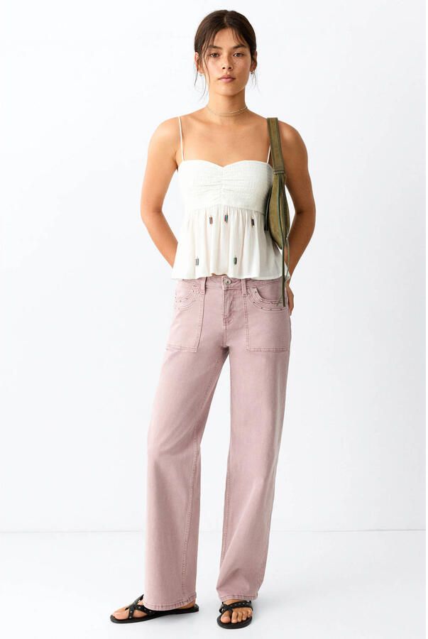 MANGO TEEN straight leg jeans met studs roze