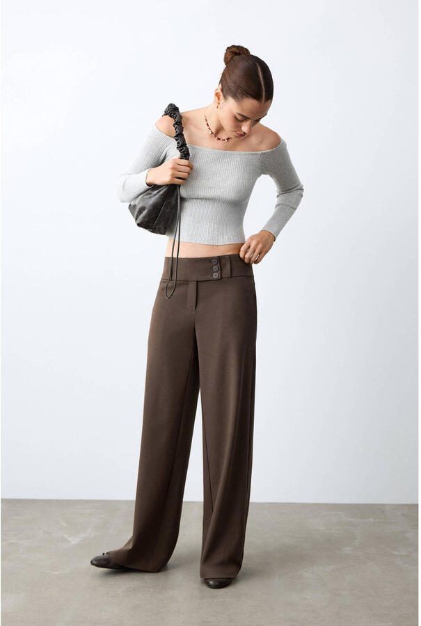MANGO TEEN straight pantalon donkerbruin