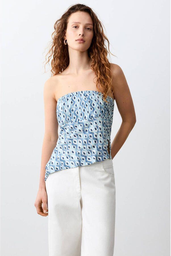 MANGO TEEN strapless top lichtblauw