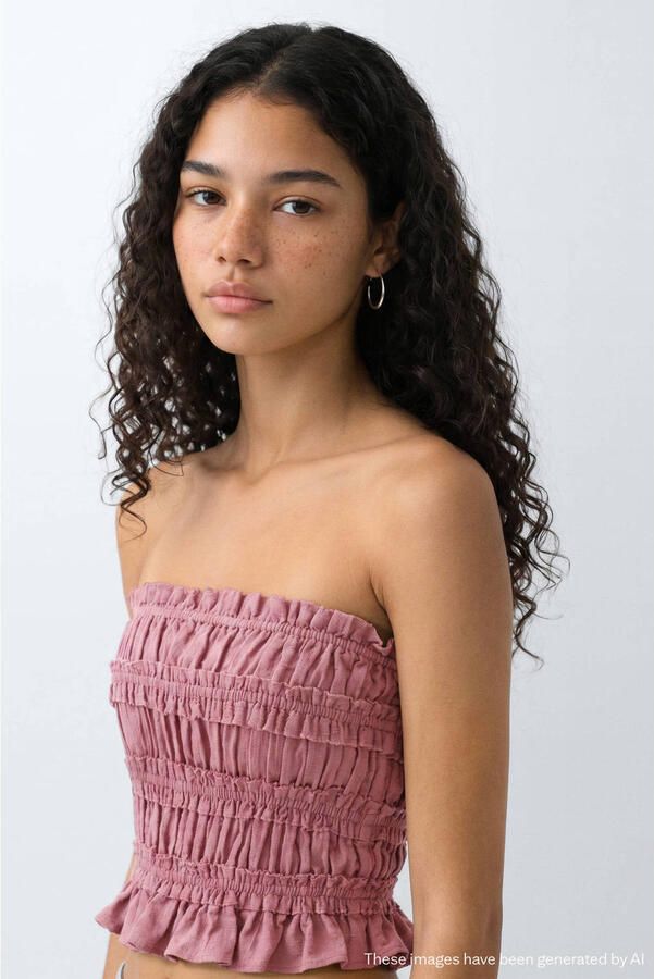 MANGO TEEN strapless top met smockwerk oudroze