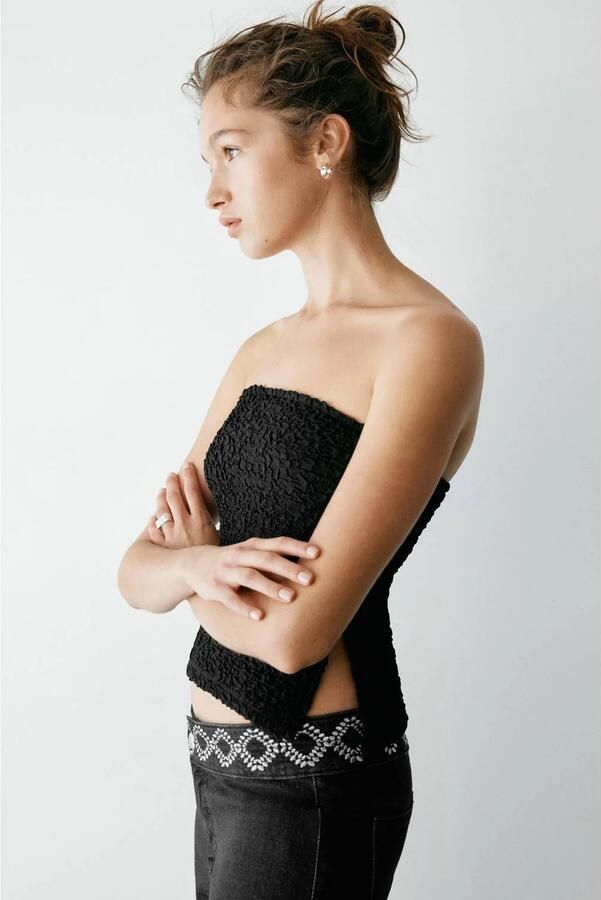 MANGO TEEN strapless top zwart - Foto 3