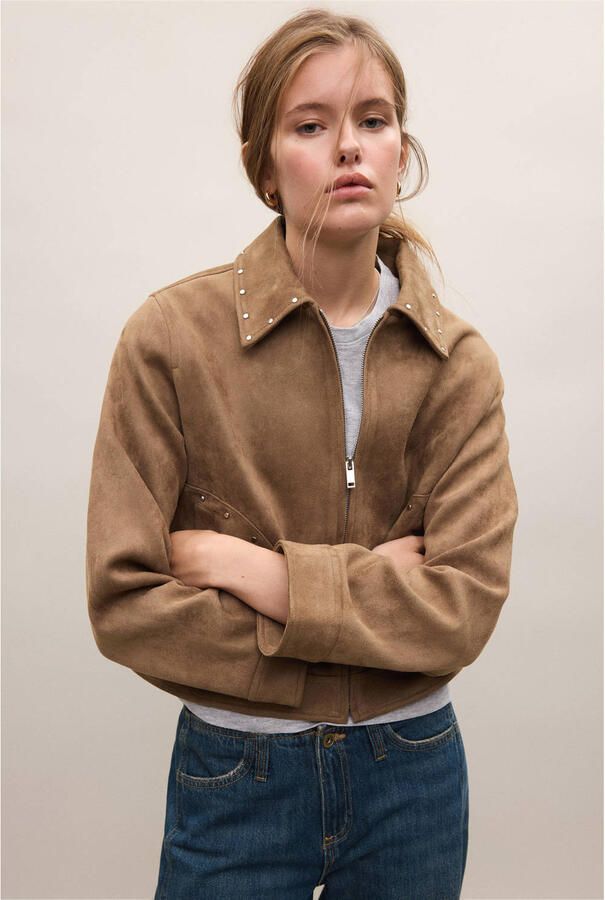 MANGO TEEN suèdelook jasje met studs middenbruin - Foto 2