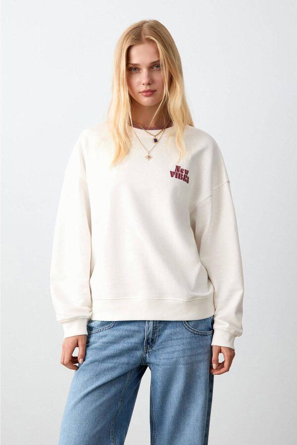 MANGO TEEN sweater met backprint wit