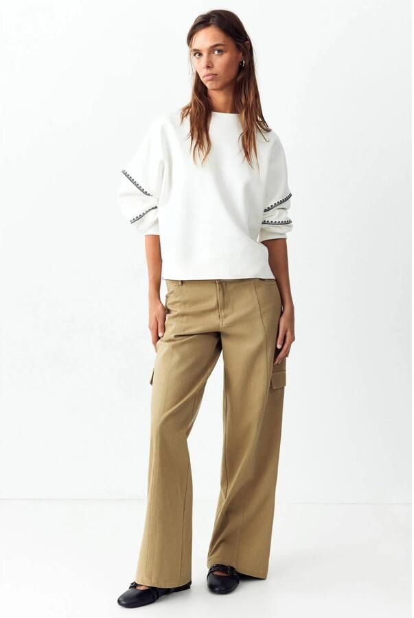 MANGO TEEN sweater met borduursels naturel wit blauw