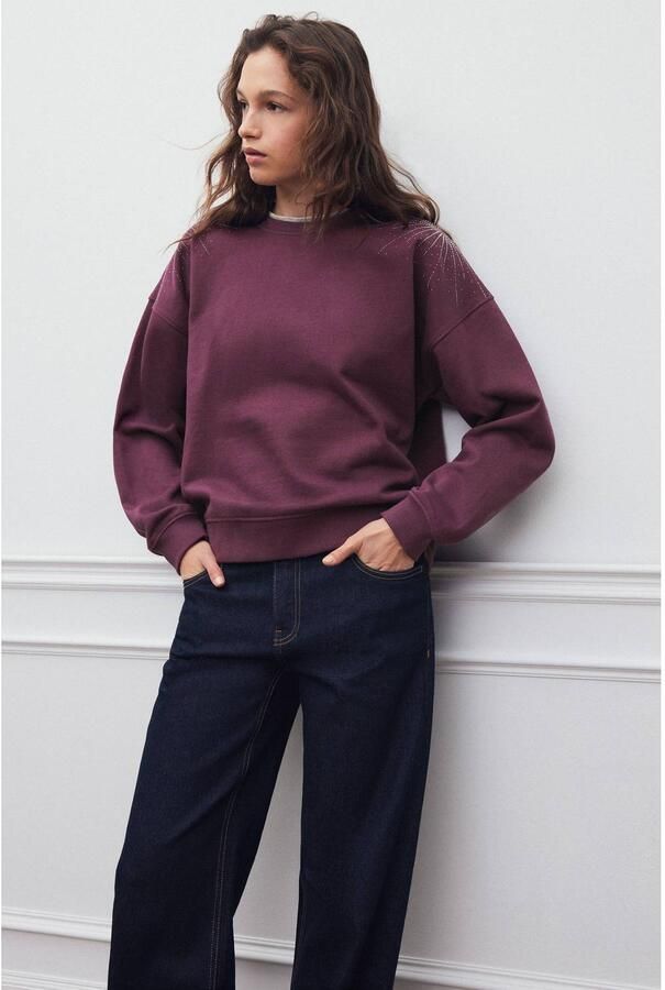 MANGO TEEN sweater met strass-steentjes donkerrood