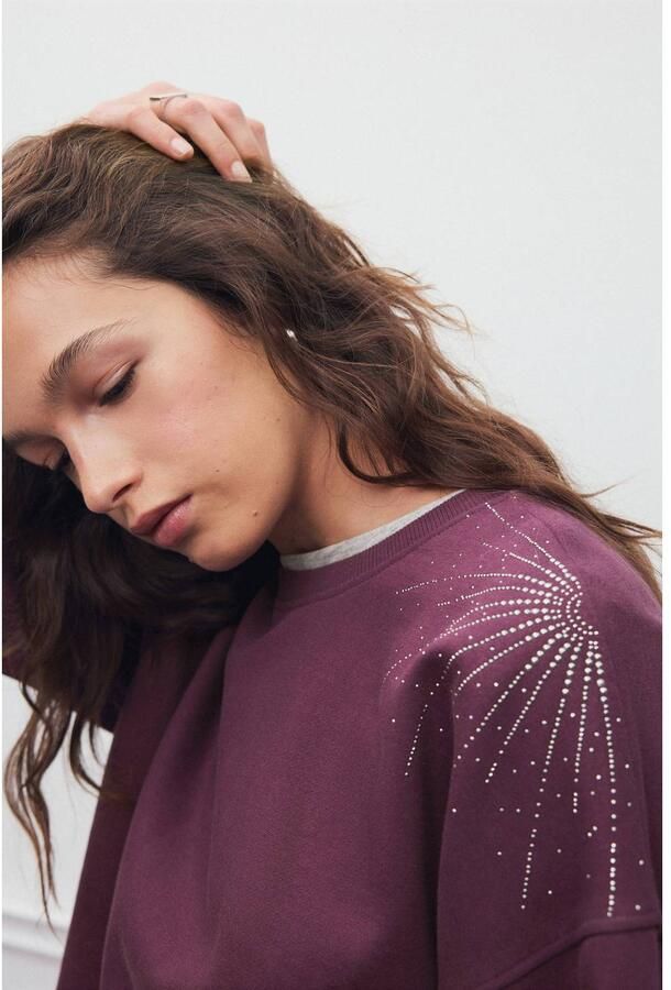 MANGO TEEN sweater met strass-steentjes donkerrood - Foto 2
