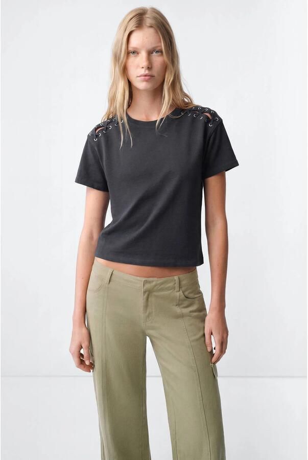 MANGO TEEN T-shirt antraciet Grijs Meisjes Katoen Effen maat 158(XS)