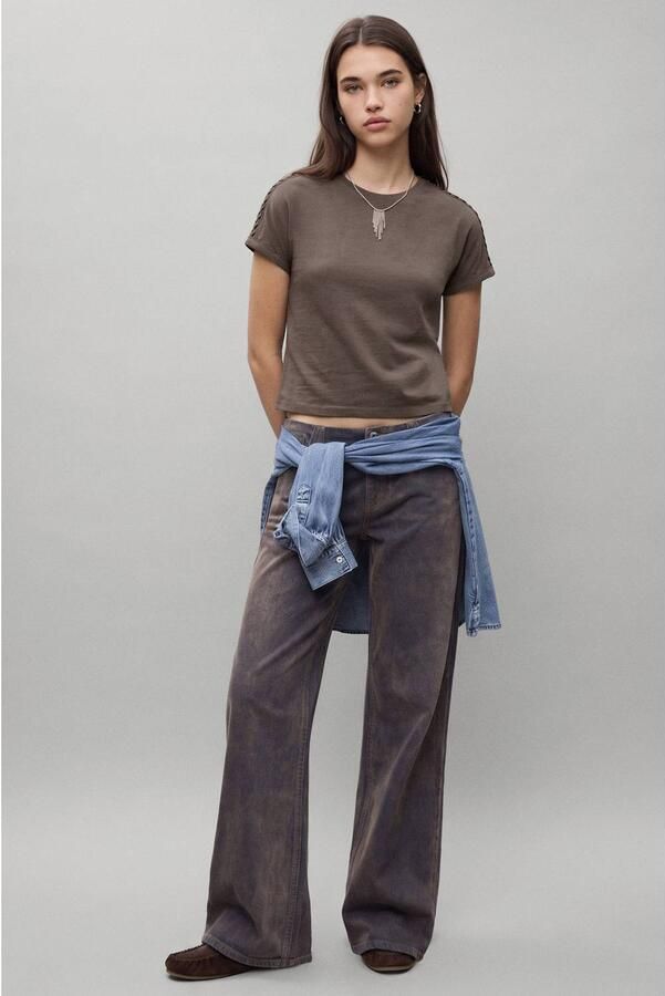 MANGO TEEN T-shirt bruin Meisjes Katoen Ronde hals Effen maat 152(XXS)