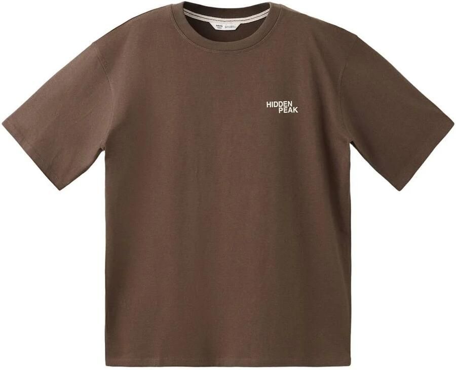 MANGO TEEN T-shirt met backprint bruin Jongens Katoen Ronde hals Backprint maat 158(XXS)