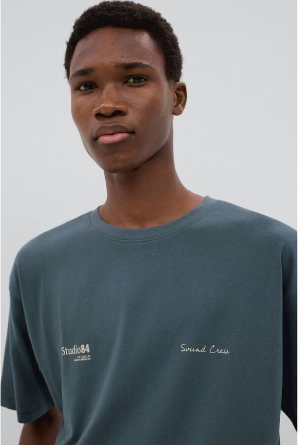 MANGO TEEN T-shirt met backprint grijsblauw Jongens Katoen Ronde hals maat 158(XXS) - Foto 2