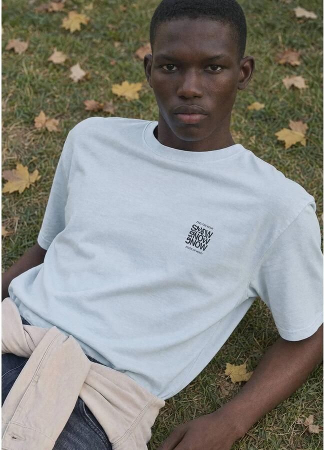 MANGO TEEN T-shirt met backprint lichtblauw Jongens Katoen Ronde hals maat 158(XXS) - Foto 2