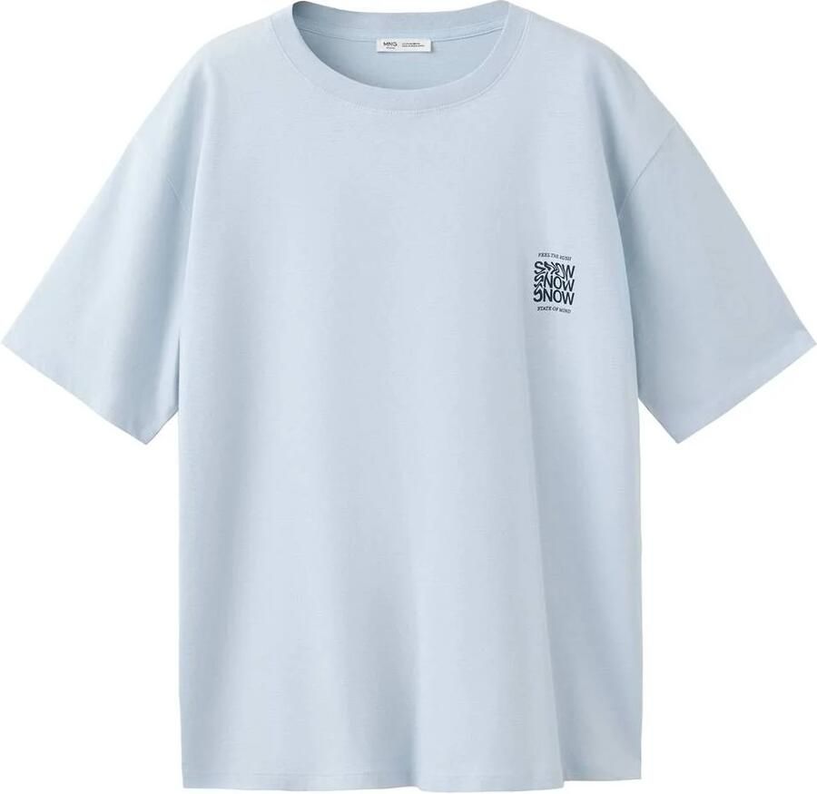 MANGO TEEN T-shirt met backprint lichtblauw Jongens Katoen Ronde hals maat 158(XXS)