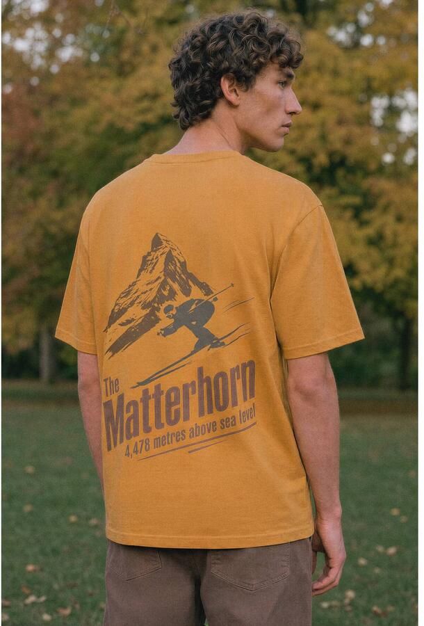 MANGO TEEN T-shirt met backprint okergeel Jongens Katoen Ronde hals Backprint maat 158(XXS) - Foto 2