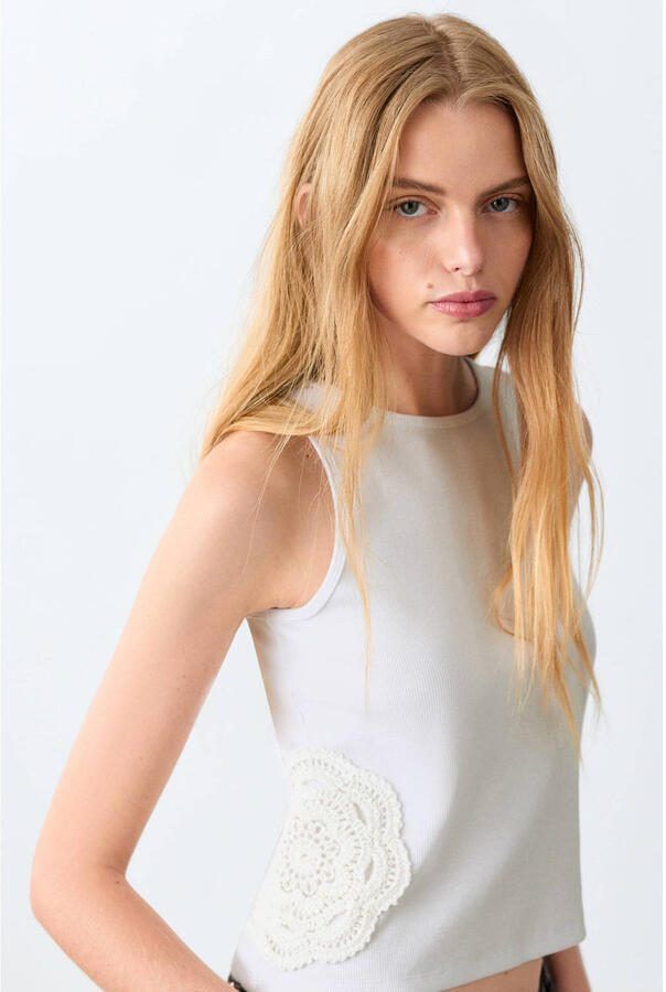 MANGO TEEN tanktop rib gebreid wit
