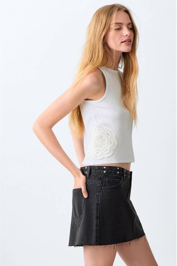 MANGO TEEN tanktop rib gebreid wit - Foto 2