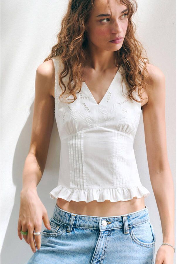 MANGO TEEN top met peplum en borduursels wit
