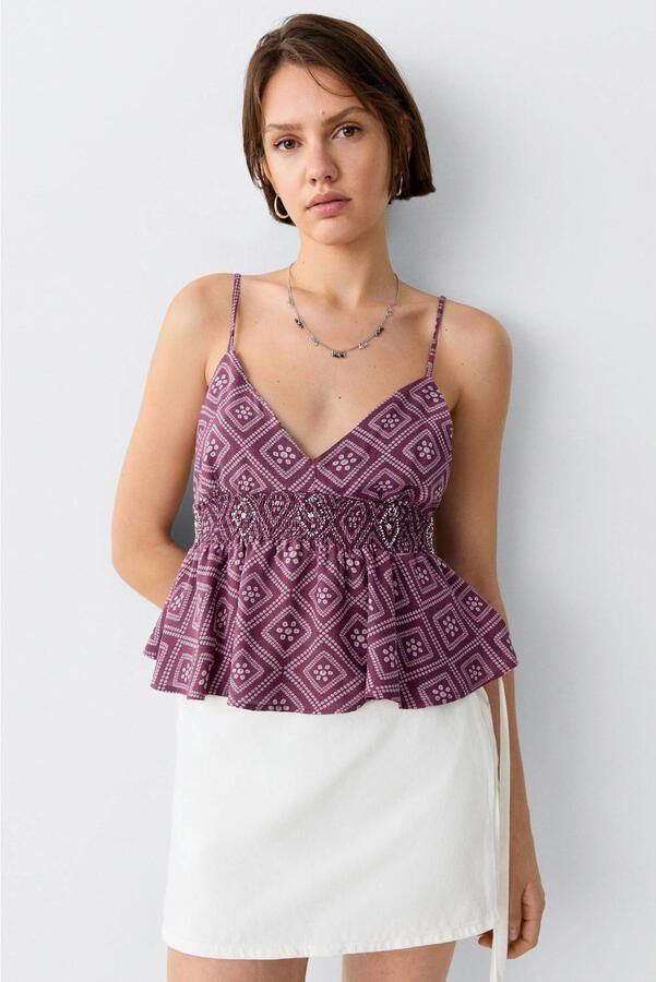 MANGO TEEN top met peplum en kraaltjes paars