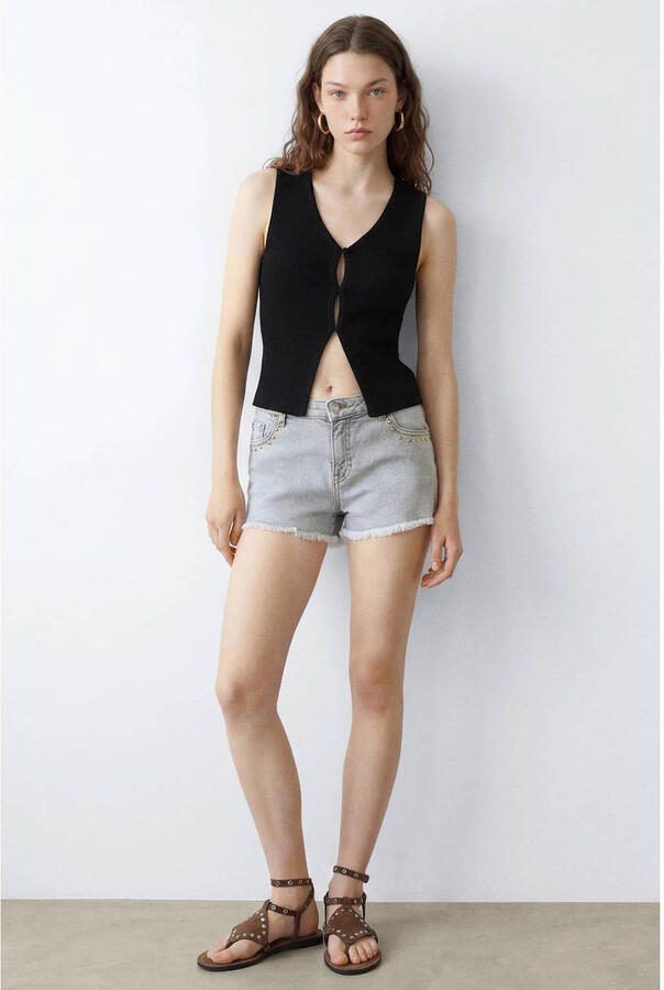 MANGO TEEN top rib gebreid zwart