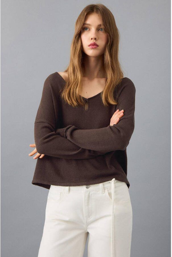 MANGO TEEN trui donkerbruin fijn gebreid