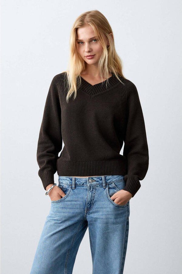 MANGO TEEN trui donkerbruin gebreid