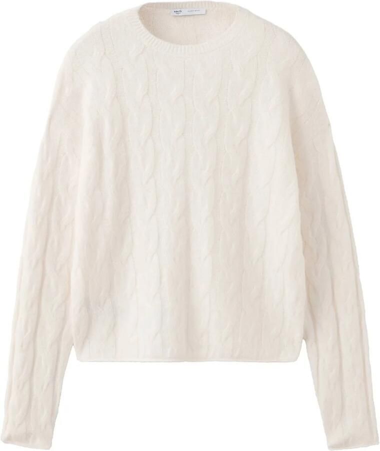 MANGO TEEN trui met kabels en wol lichtbeige Meisjes Polyester Ronde hals maat 152(XXS)