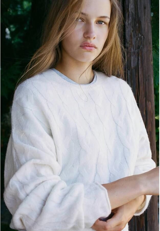 MANGO TEEN trui met kabels en wol lichtbeige Meisjes Polyester Ronde hals maat 152(XXS) - Foto 2