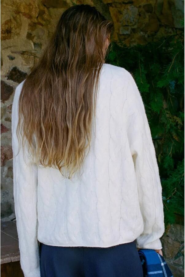 MANGO TEEN trui met kabels en wol lichtbeige Meisjes Polyester Ronde hals maat 152(XXS) - Foto 3