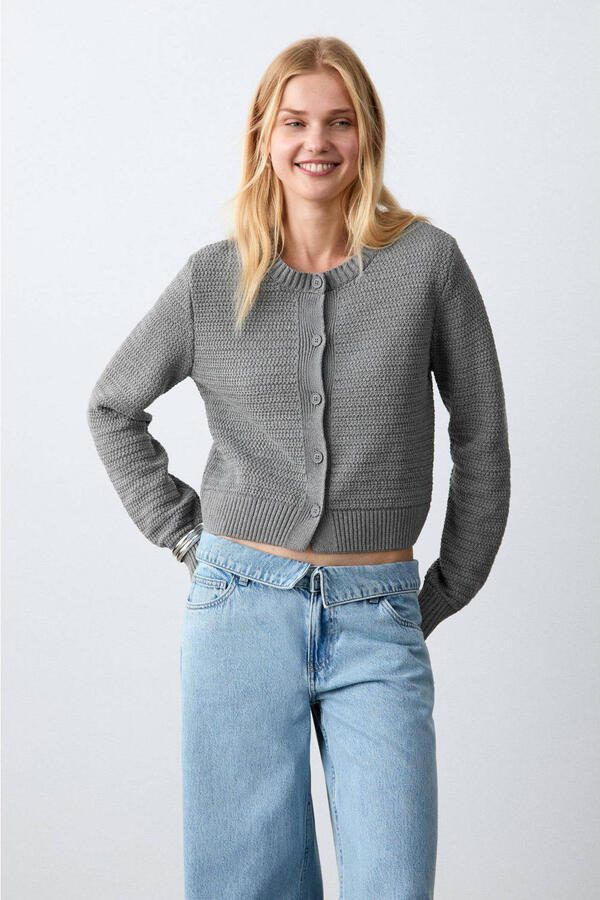 MANGO TEEN vest grijs grof gebreid
