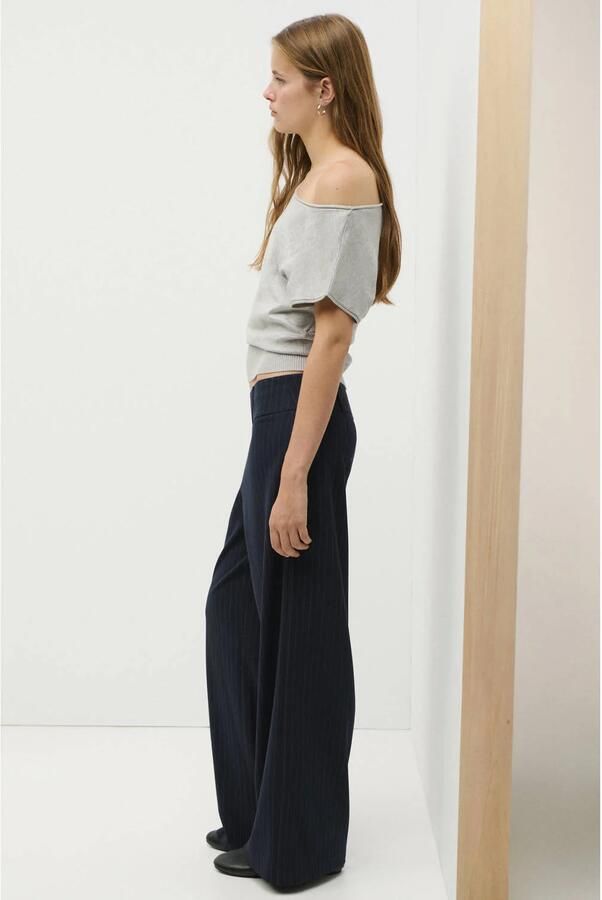 MANGO TEEN wide leg casual broek met krijtstreep marineblauw - Foto 3