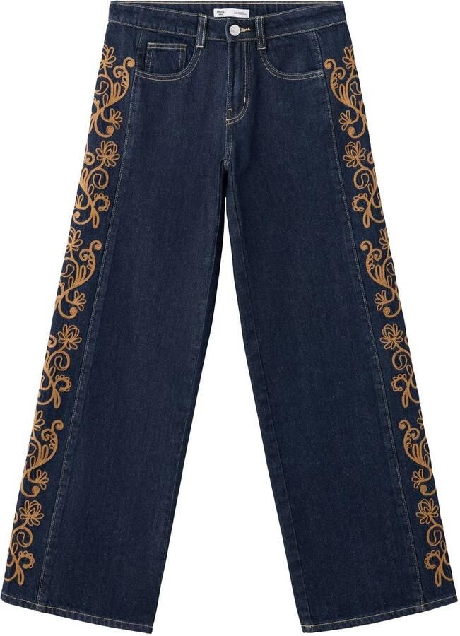 MANGO TEEN wide leg jeans met borduursels changeant blauw