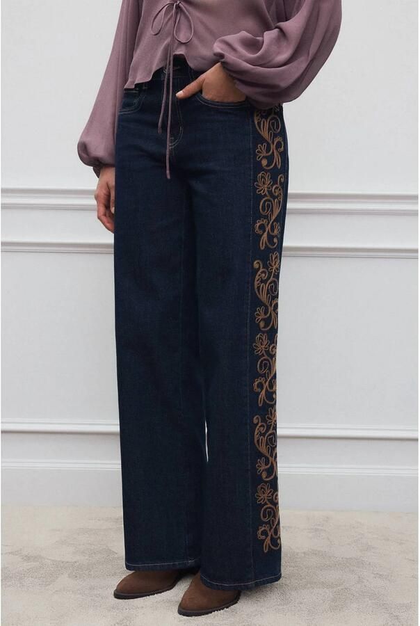 MANGO TEEN wide leg jeans met borduursels changeant blauw - Foto 3