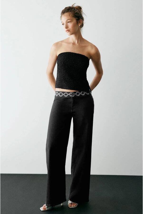MANGO TEEN wide leg jeans met borduursels zwart Meisjes Katoen Effen - Foto 3
