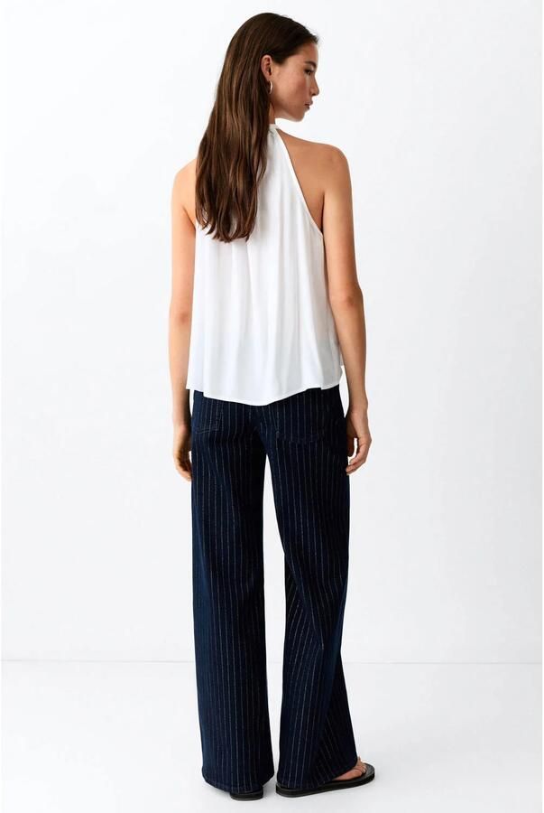 MANGO TEEN wide leg jeans met krijtstreep donkerblauw - Foto 2
