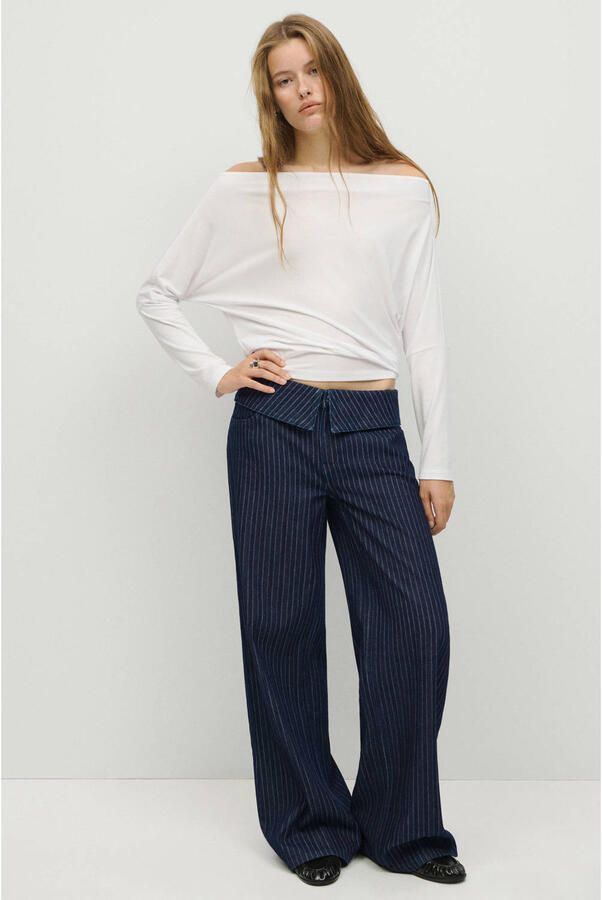 MANGO TEEN wide leg jeans met krijtstreep donkerblauw