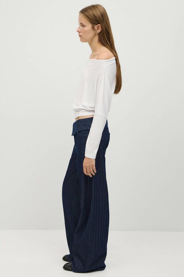 MANGO TEEN wide leg jeans met krijtstreep donkerblauw - Foto 3