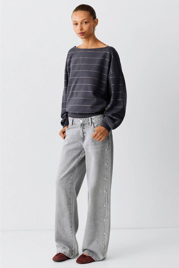 MANGO TEEN wide leg jeans met studs changeant grijs
