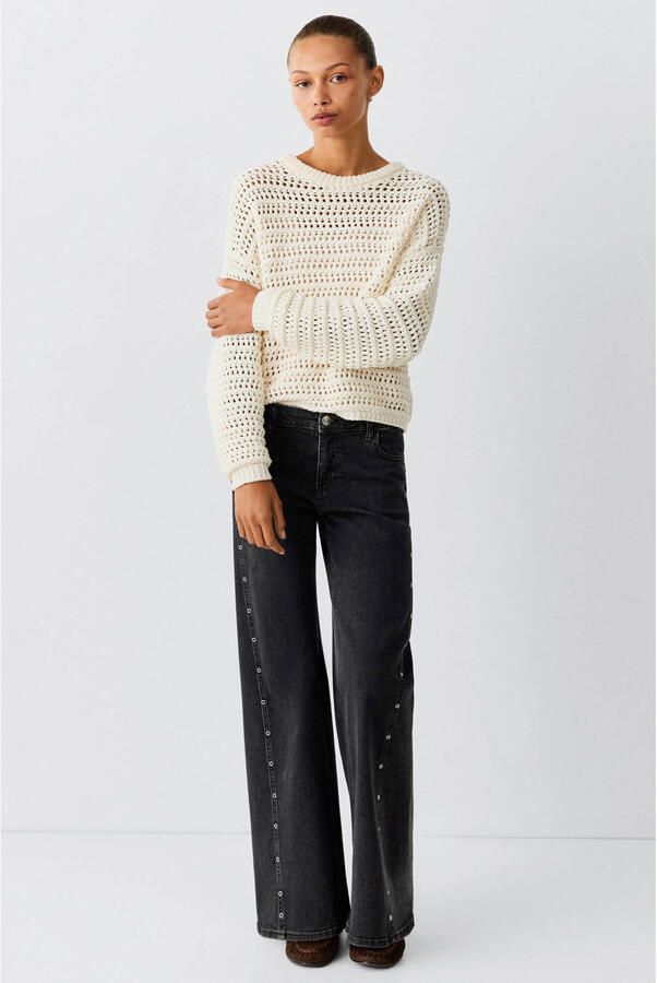 MANGO TEEN wide leg jeans met studs donkergrijs