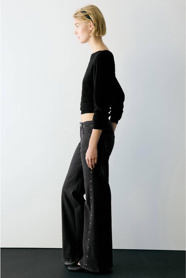 MANGO TEEN wide leg jeans met studs donkergrijs - Foto 3