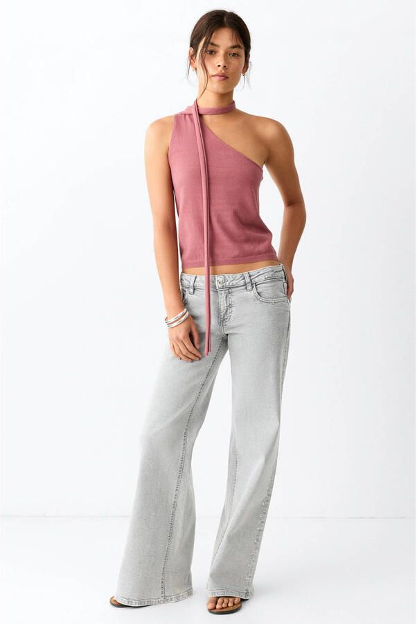 MANGO TEEN wide leg jeans met studs grijs
