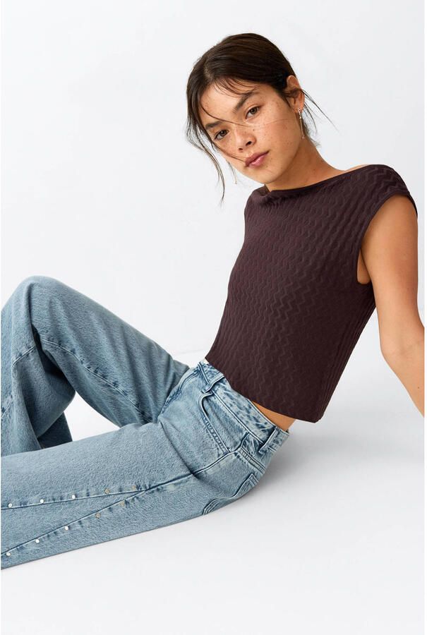 MANGO TEEN wide leg jeans met studs lichtblauw - Foto 3