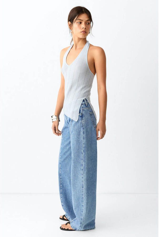 MANGO TEEN wide leg jeans met studs mediumblauw - Foto 3