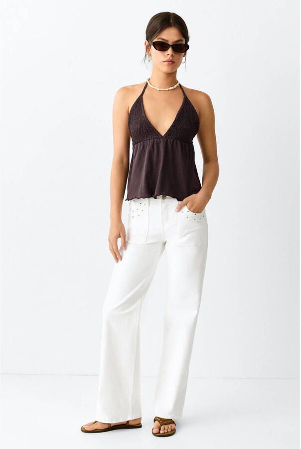 MANGO TEEN wide leg jeans met studs wit