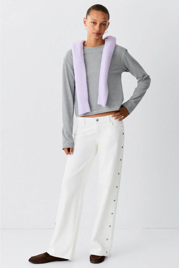 MANGO TEEN wide leg jeans met studs wit