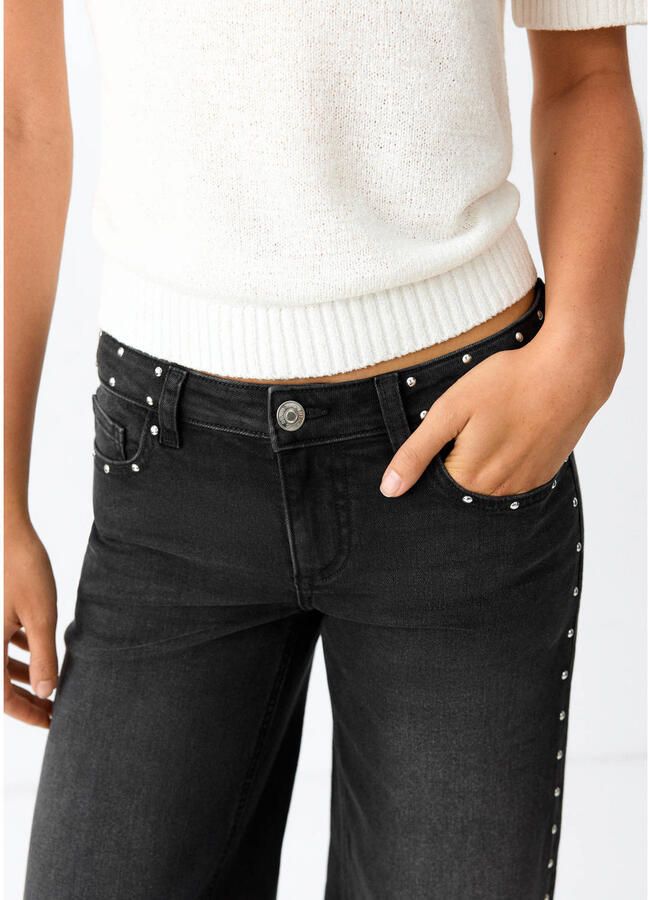 MANGO TEEN wide leg jeans met studs zwart