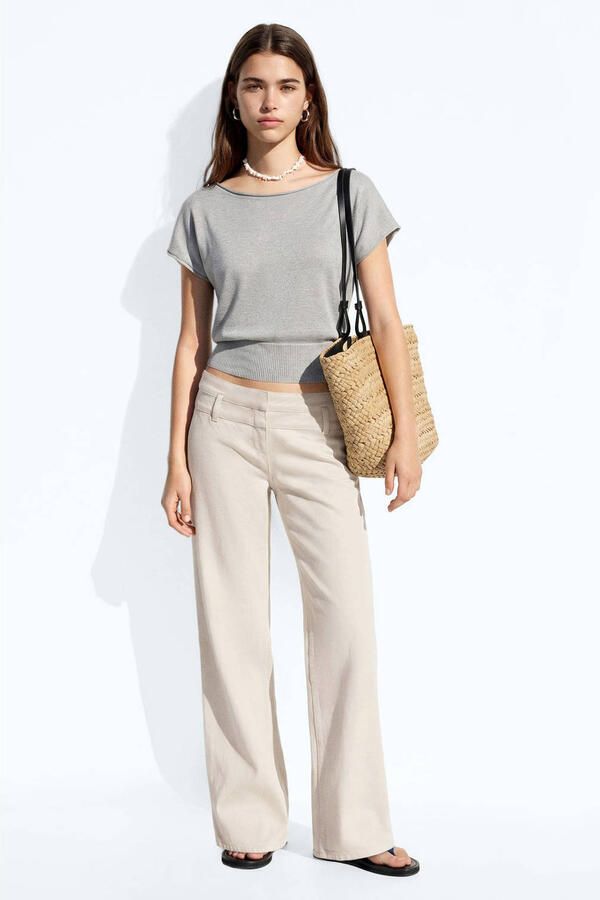 MANGO TEEN wide leg jeans zand