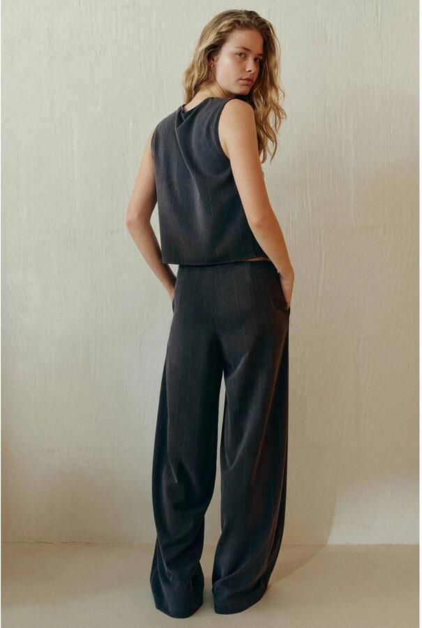 MANGO TEEN wide leg pantalon met krijtstreep grijs - Foto 2